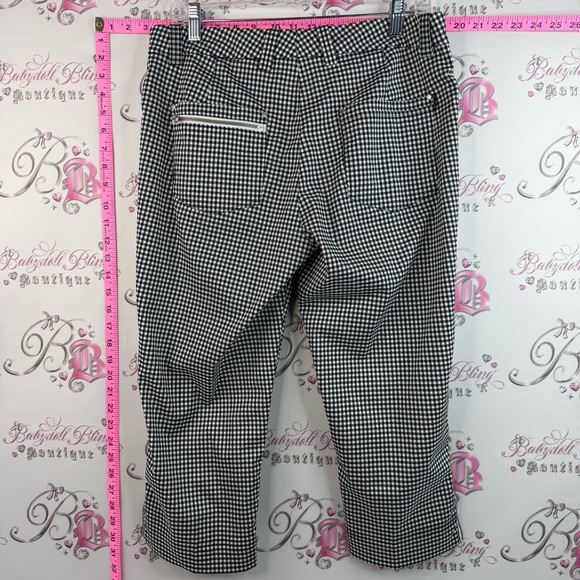 abacus capri pants plaid gingham picnic Black & White Gingham Pants peddle push - Picture 2 of 15